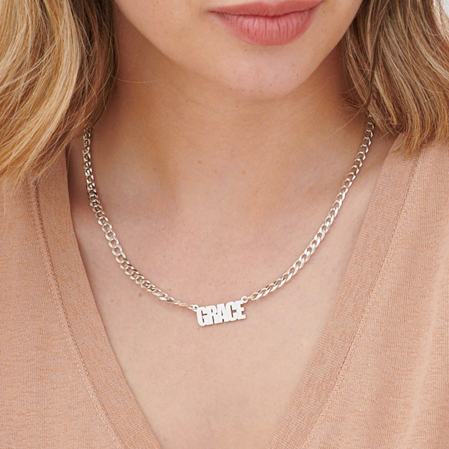 Boxy Nameplate Necklace with Cuban Chain - Darlings Jewelry | Express Yourself Through Bling!