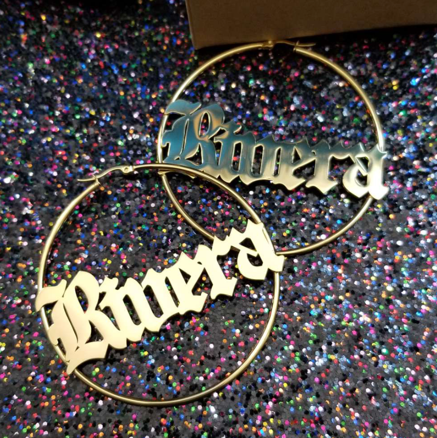 Old English Nameplate Hoops - Darlings Jewelry | Express Yourself Through Bling!