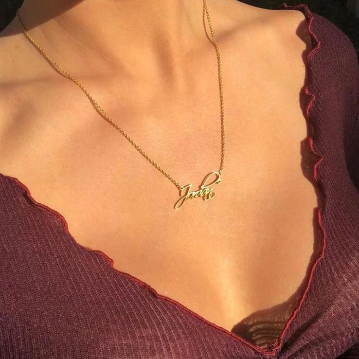 Angel Script Nameplate Necklace - Darlings Jewelry
