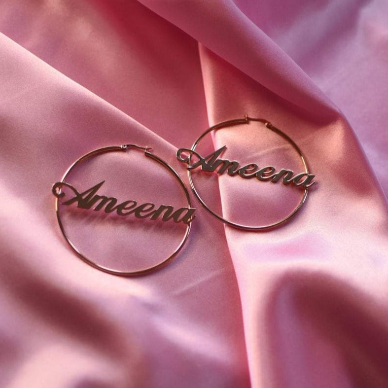 Classic Nameplate Hoops - Darlings Jewelry | Express Yourself Through Bling!