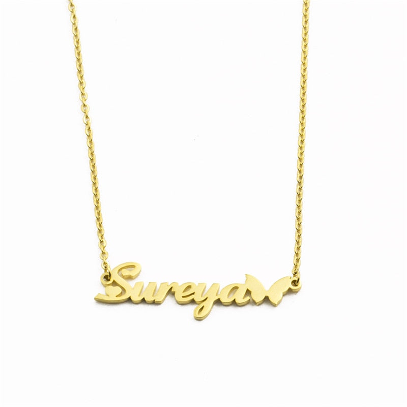 Classic Nameplate Butterfly Necklace - Darlings Jewelry | Express Yourself Through Bling!